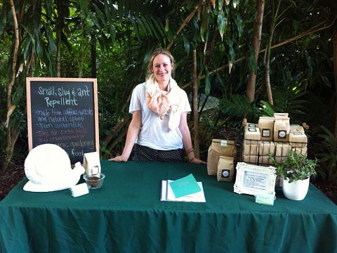Grounds to Ground co-founder Yvette Tablada sets up shop with her all-natural soil conditioner and pest repellent, made from recycled coffee grounds.